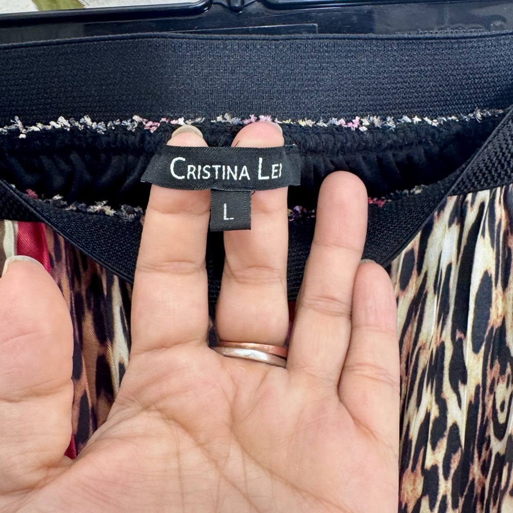 Cristina Lei Striped/Leopard Print Pleated Midi Skirt - Picture 6 of 8